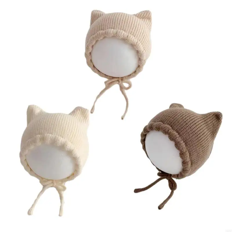 

A9BF Cartoon Ear Covers Hat for Toddlers Warm Knit Lovely Hat for Autumn & Winter