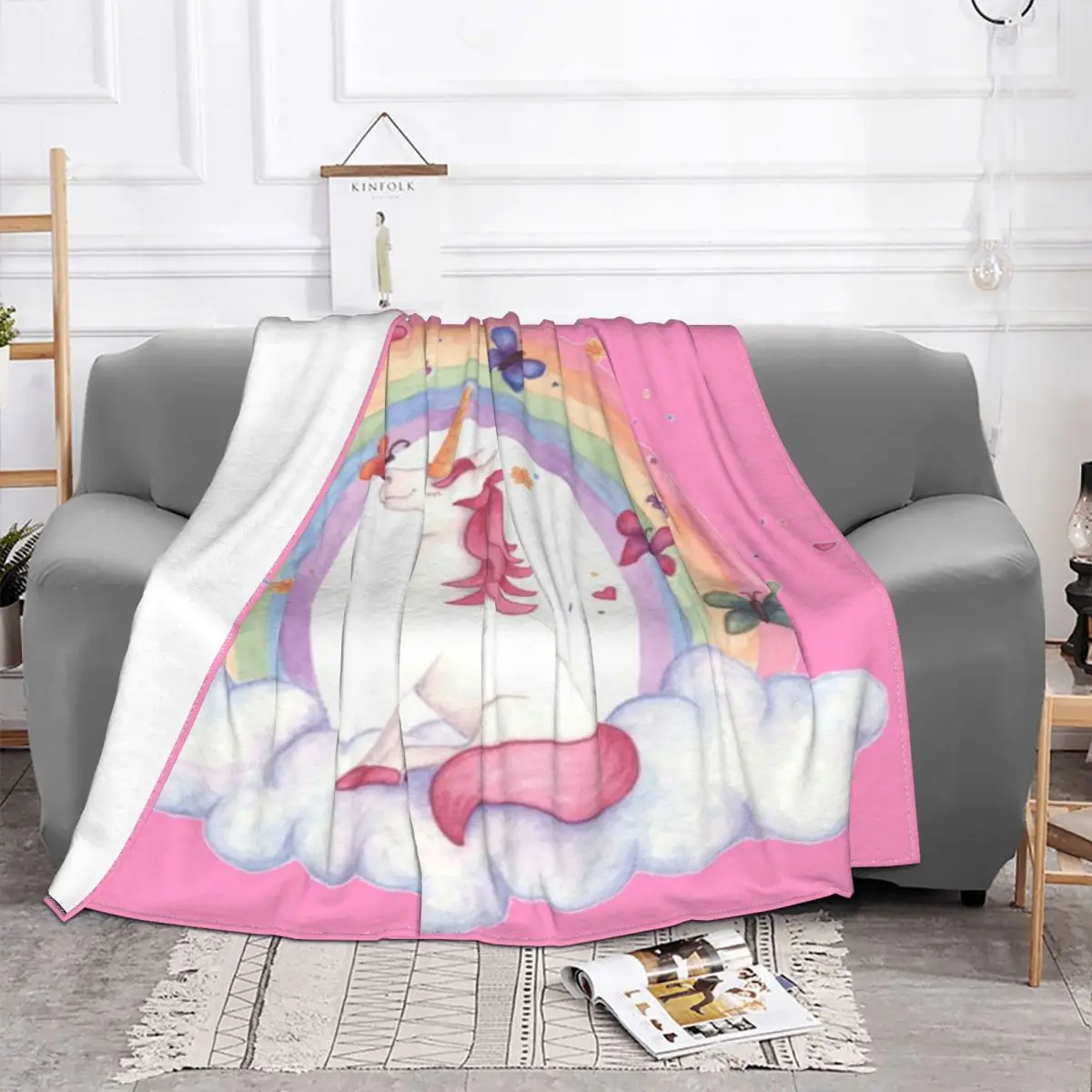 Magical Unicorn Blanket Flannel Summer Rainbow Portable Soft Throw Blanket for Bedding Travel Quilt