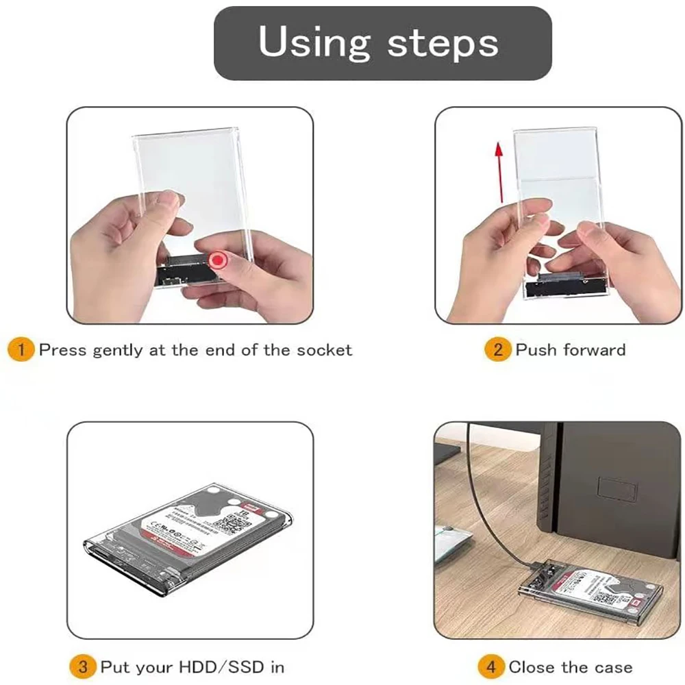 Carcasa de disco duro externo SATA a USB 2,5 de 3,0 pulgadas, funda transparente de disco duro portátil para SSD HDD SATA de 2,5 pulgadas, 7mm y 9,5mm, soporte