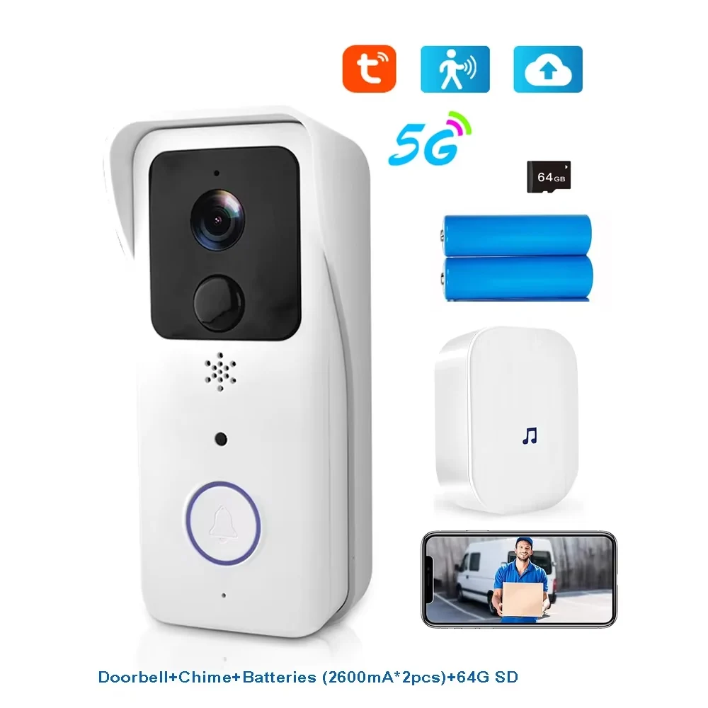 5G 2.4G WiFi Video Deurbel 1080P Tuya Smart Outdoor Draadloze Intercom Waterdichte Draadloze Camera met AC/DC Voeding