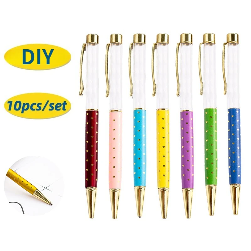 

10pcs DIY Metal Ballpoint Pen Heart-shaped Empty Tube Rotary Ballpoint Pen Student Office Writing Gift Ballpoint Pens