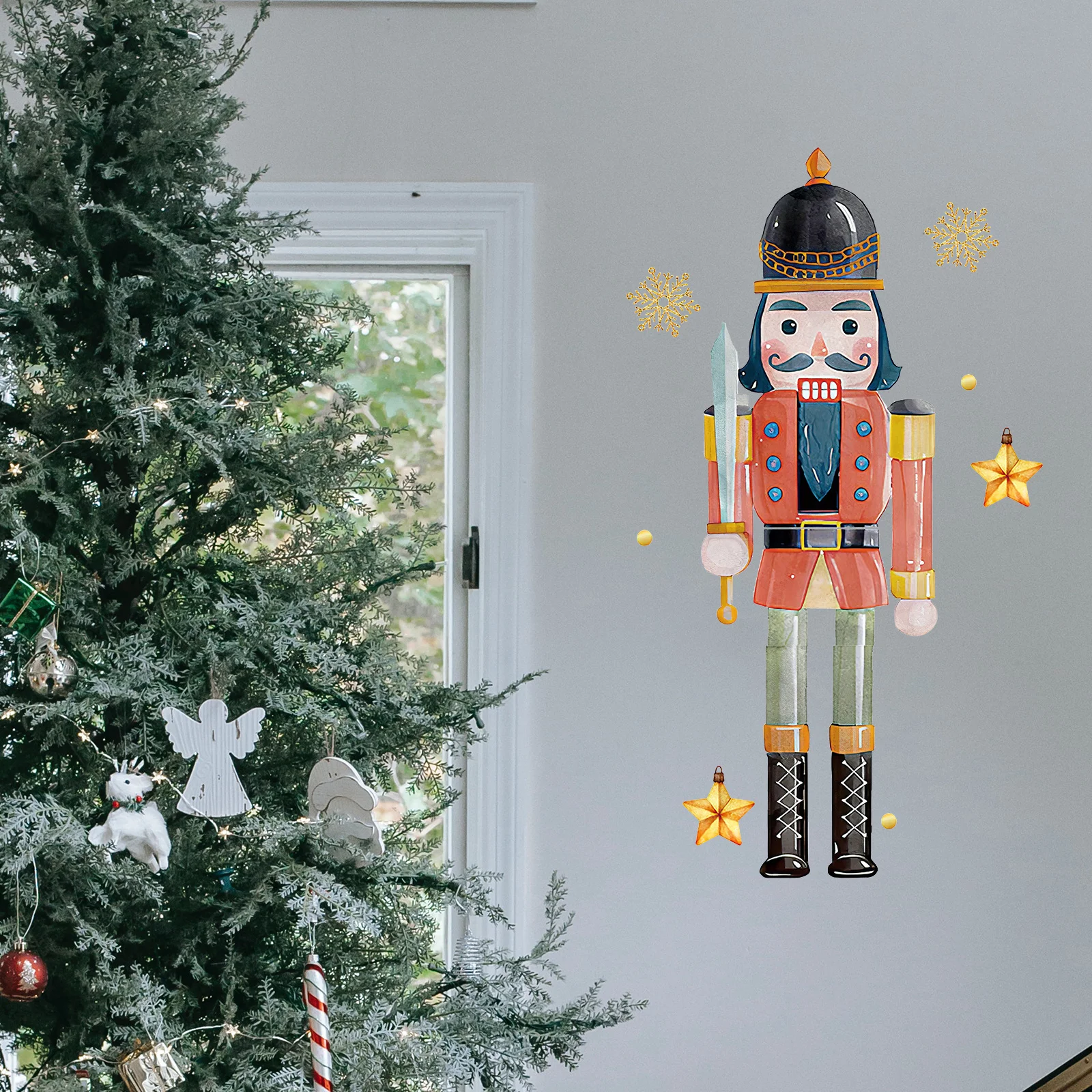 

1Set Christmas Nutcracker Door Decals PVC Material Holiday Window Stickers Xmas Snowflake Decorations for Classroom Winter Room