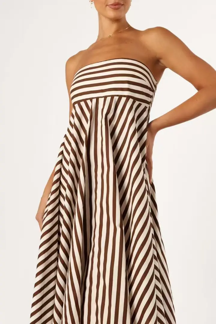 

Women's Elegant Dress Sexy And Fashionable Backless Suspender Sleeveless Strapless Striped Spring Summer One Step Long Skirt