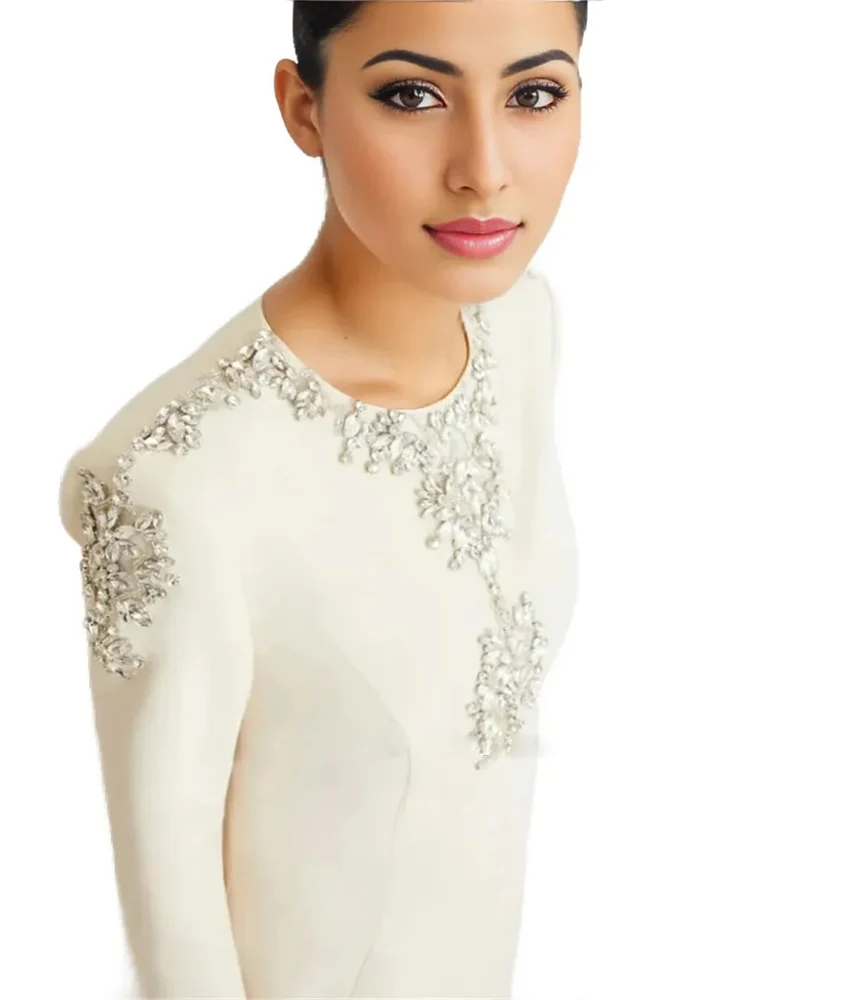 Robe de soirée en Jersey, ligne a, cristal de luxe, personnalisée, manches longues, col rond, longueur au sol, tempérament