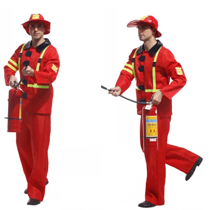 Fancy Adult Fireman Costume Halloween Cosplay Carnival Firefighter Fire Suit Men Role Play Party Clothes Funny Firefighter