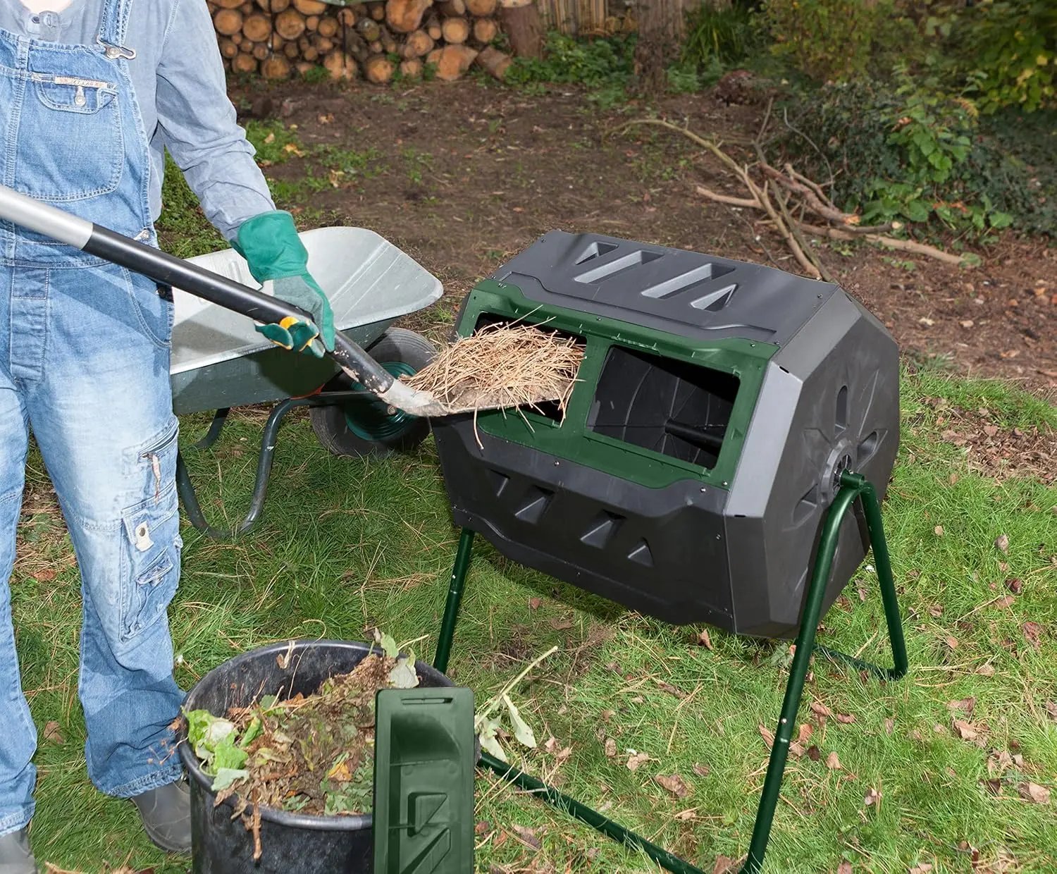 Trading Company  Mr.Spin Compost Tumbler - 160 Liters / 43 Gallon, Dual Chamber Composter On Two-Leg, Customized