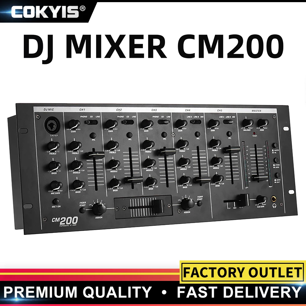 Numark CM200 5 Channel Rackmountable DJ Mixer - DJ Rack Mount Stereo Mixer Mixing Console