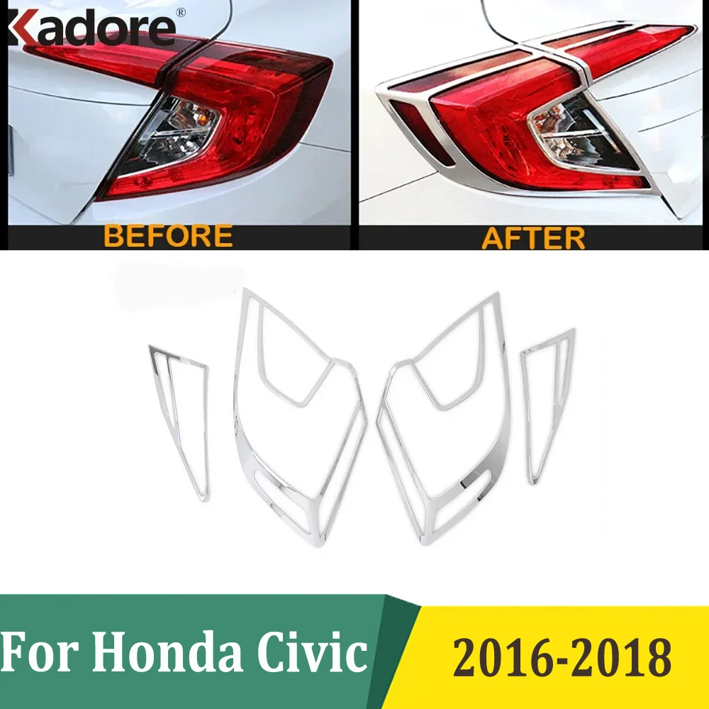 For Honda Civic 2016 2017 2018 Sedan Chrome Rear Light Lamp Cover Trim Tail Light Sticker Frame Car Accessories