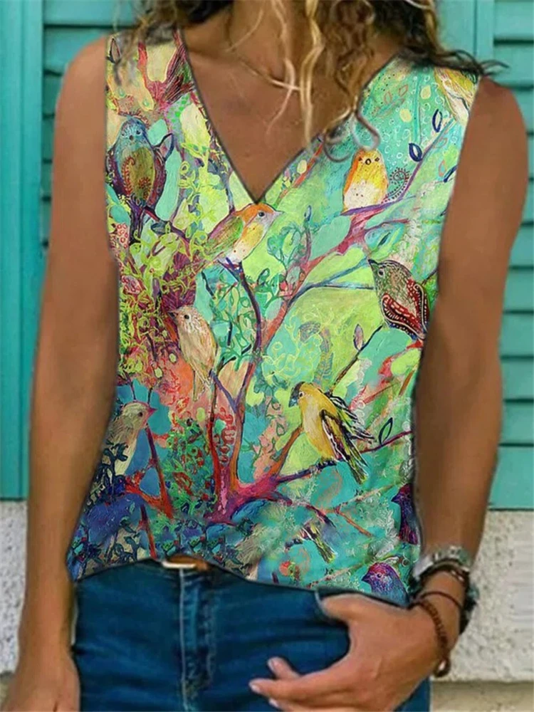 Summer Flower 3D Print Vest Women\'s Fashion Floral Streetwear Tank Tops Sleeveless V-Neck Female Ladies Camisole Woman Clothing