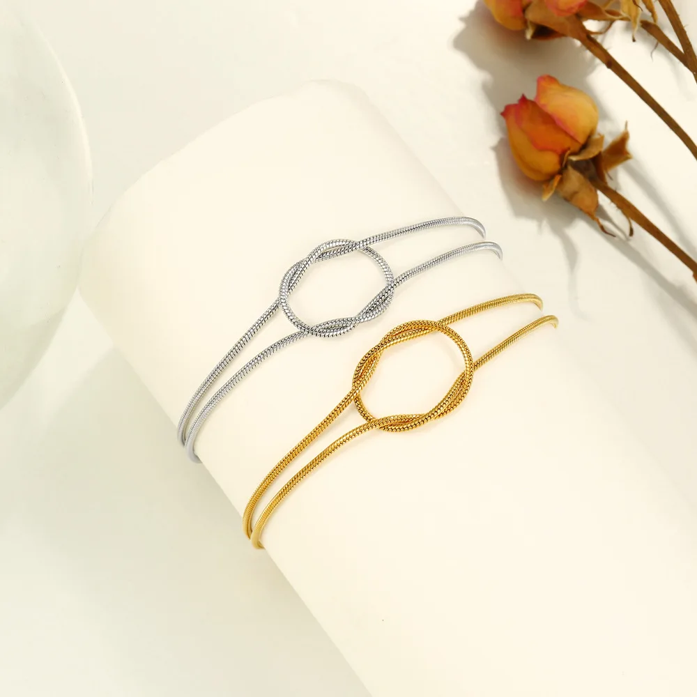 Knotted Round Snake Chain Bracelet Stainless Steel Trendy Minimalist Elegant Hand Jewelry, Daily Wear Fashion Accessory