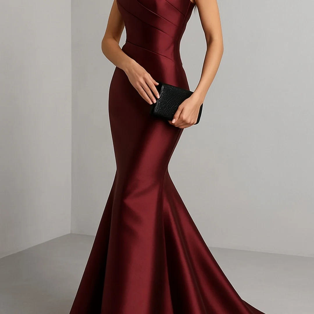 Mila-vestidos de graduación de satén con un solo hombro, color Burdeos, vestido largo de sirena, vestidos de noche formales personalizados, vestidos elegantes de gala para mujer