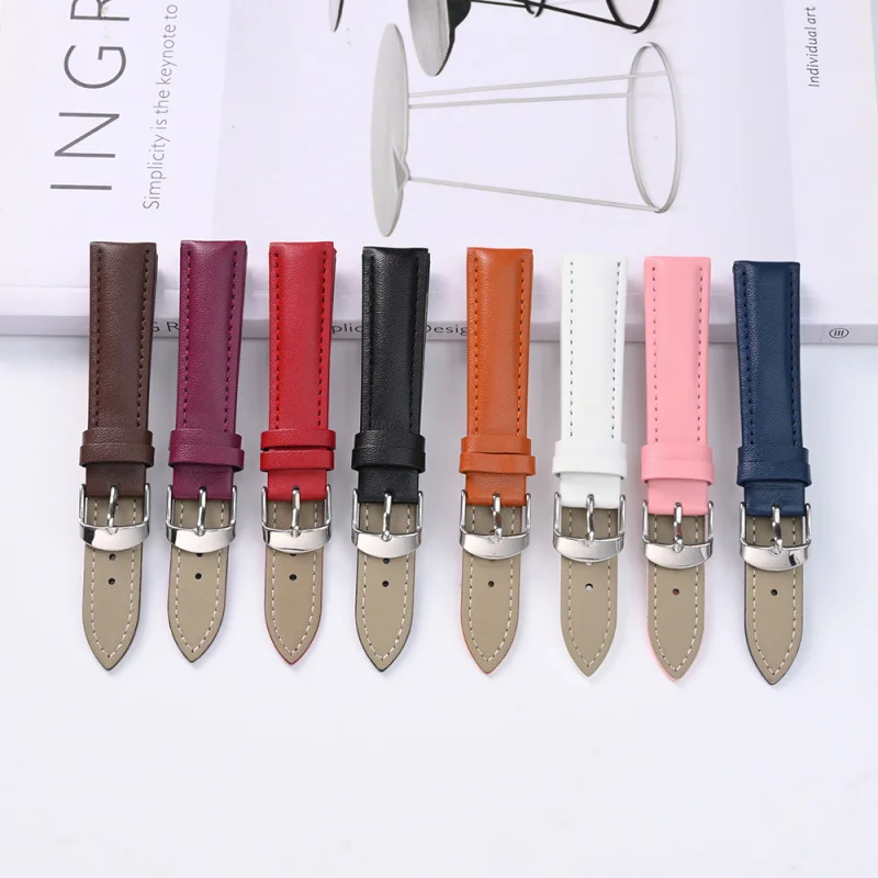 Edged Waterproof Genuine Leather Strap Colorful Plain Two-Layer Unisex Versatile Practical Watch Strap 12mm14mm16mm18mm20mm22mm