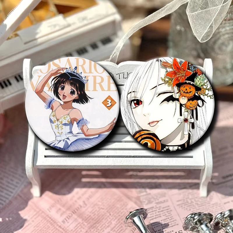 Ura Moka,Akashiya Moka,Aono Tsukune Cartoon Brooches Rosario + Vampire Badge Round Anime Lapel Pins for Backpack Accessorie Gift