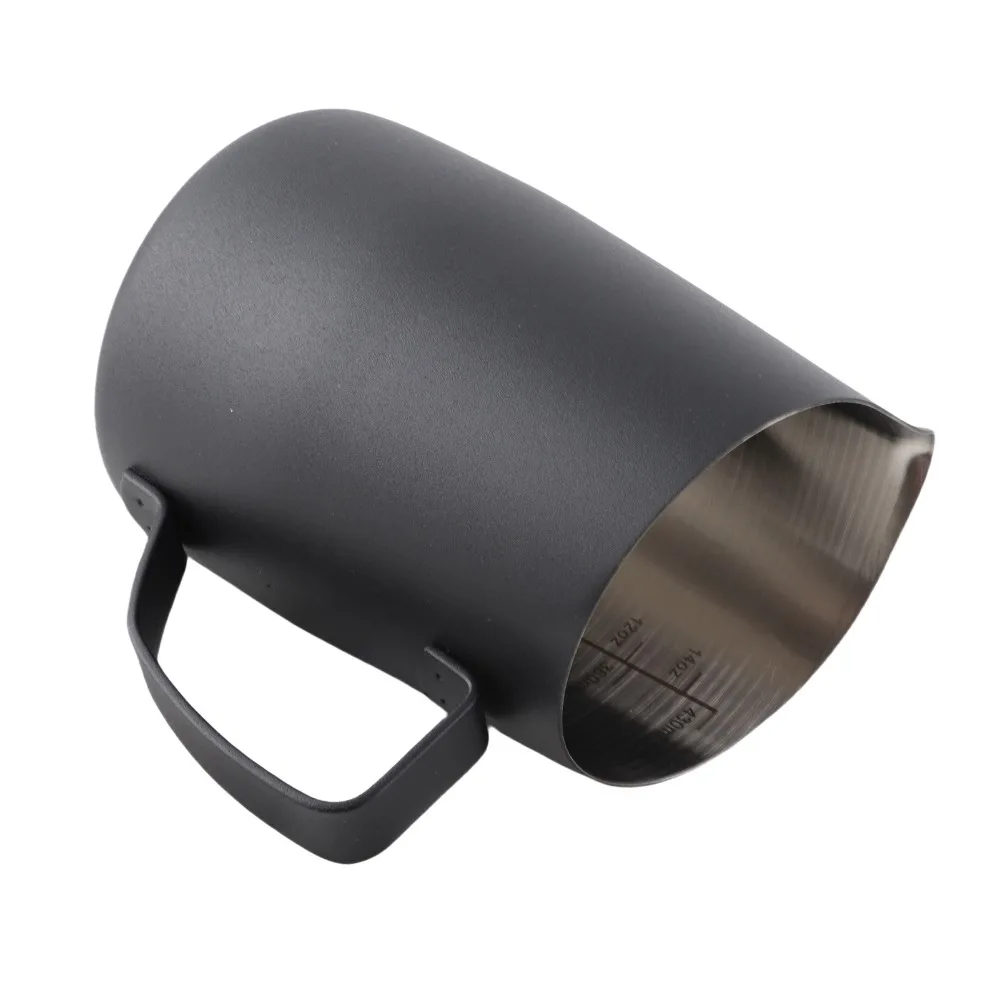 Stainless Steel Milk Frothing Pitcher 450ml Capacity Non Stick Coating Milk Jug Inclined Mouth Black Espresso Steaming Pitcher