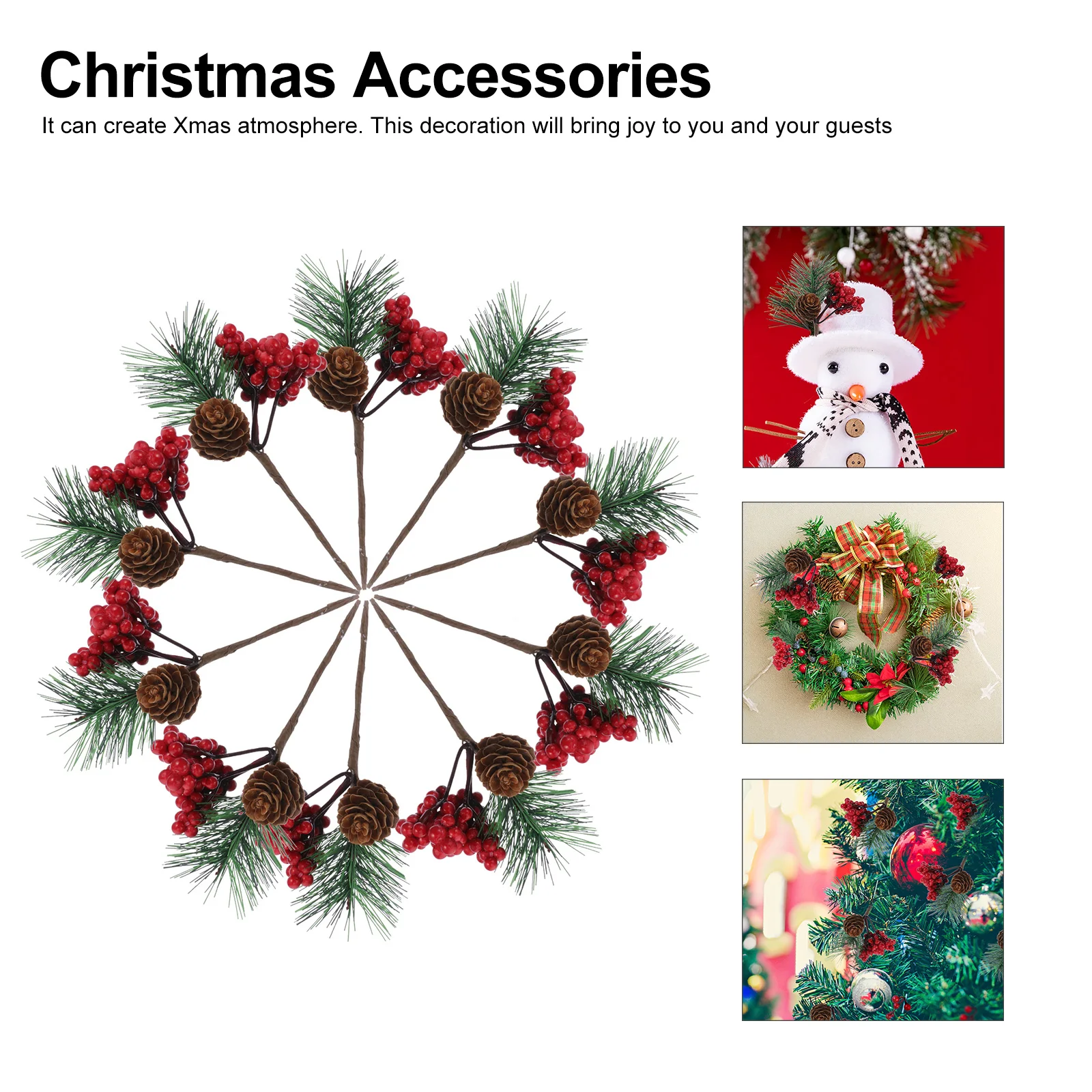 

10 pcs Christmas Tree Decor Simulated Berry Bouquet Assorted Colors Red Berries Pine Branches Holiday Home Photo Props