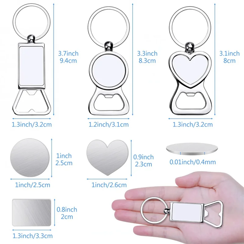 AIAI 30X Sublimation Blanks Keychains Metal Bottle Opener Heat Transfer Sublimation Keychains