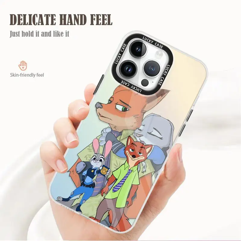 Gradient Color Matte Case for iPhone 15 14 13 12 11 pro Max XS XR X 7 8 Disney Zootopia Judy Nick Iridescent Laser Clear Cover