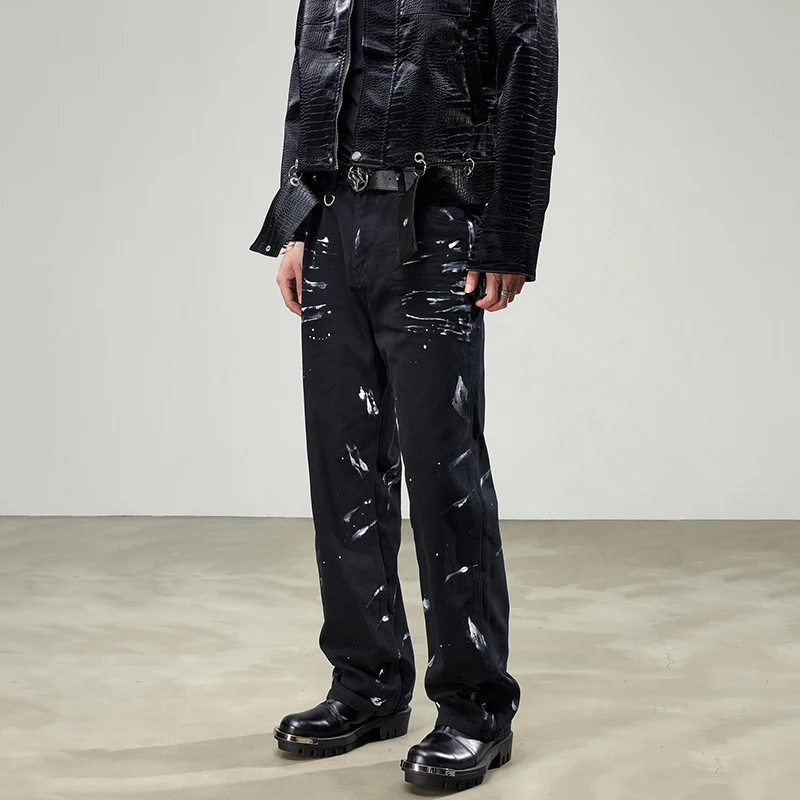 

JK9540 New American retro hip-hop jeans men's high street splash ink new tide loose wide-leg trousers