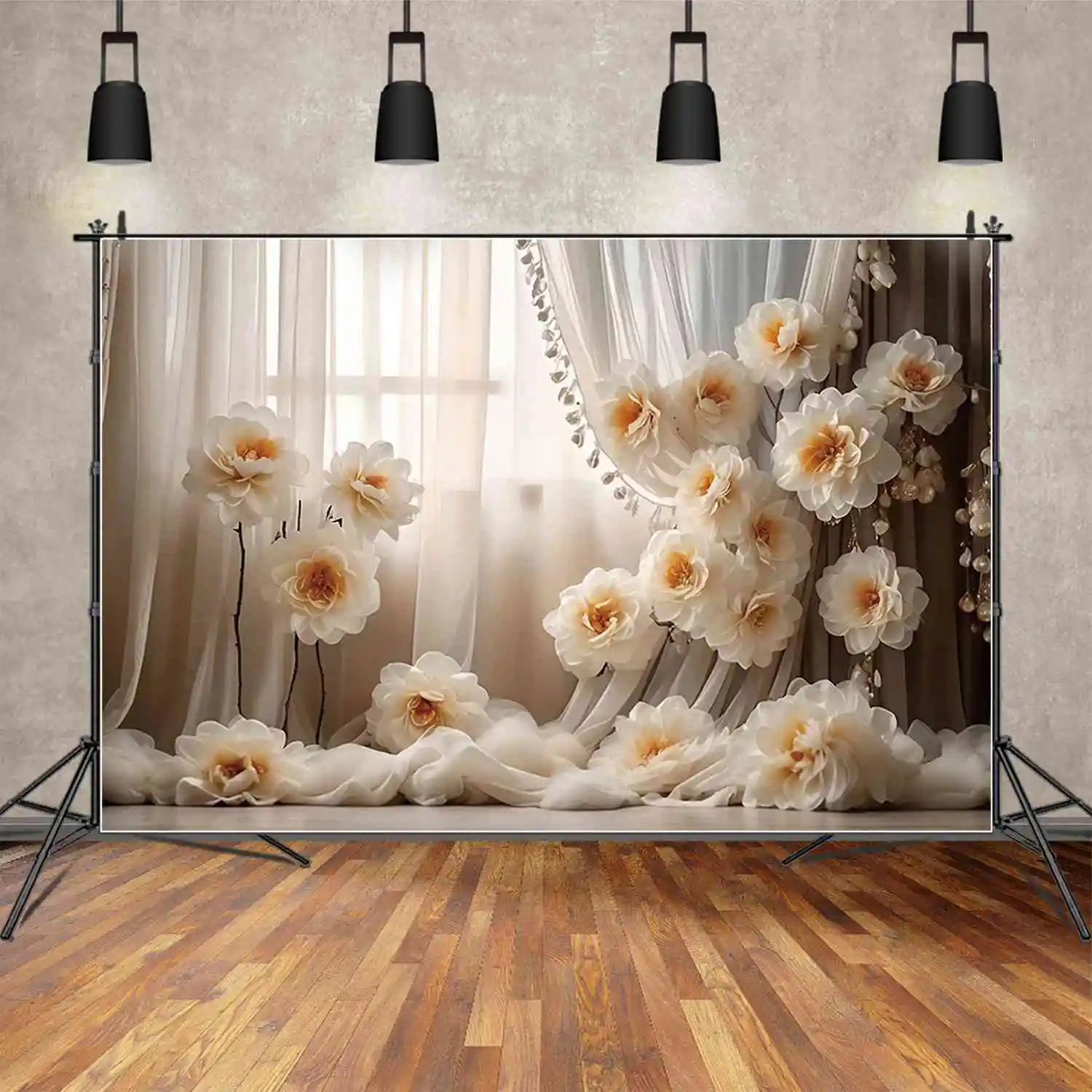MOON.QG Drapes Flower Wall Bohemian Style Background Wedding Birthday Flower Backdrop Party Decoration Photography Accessories