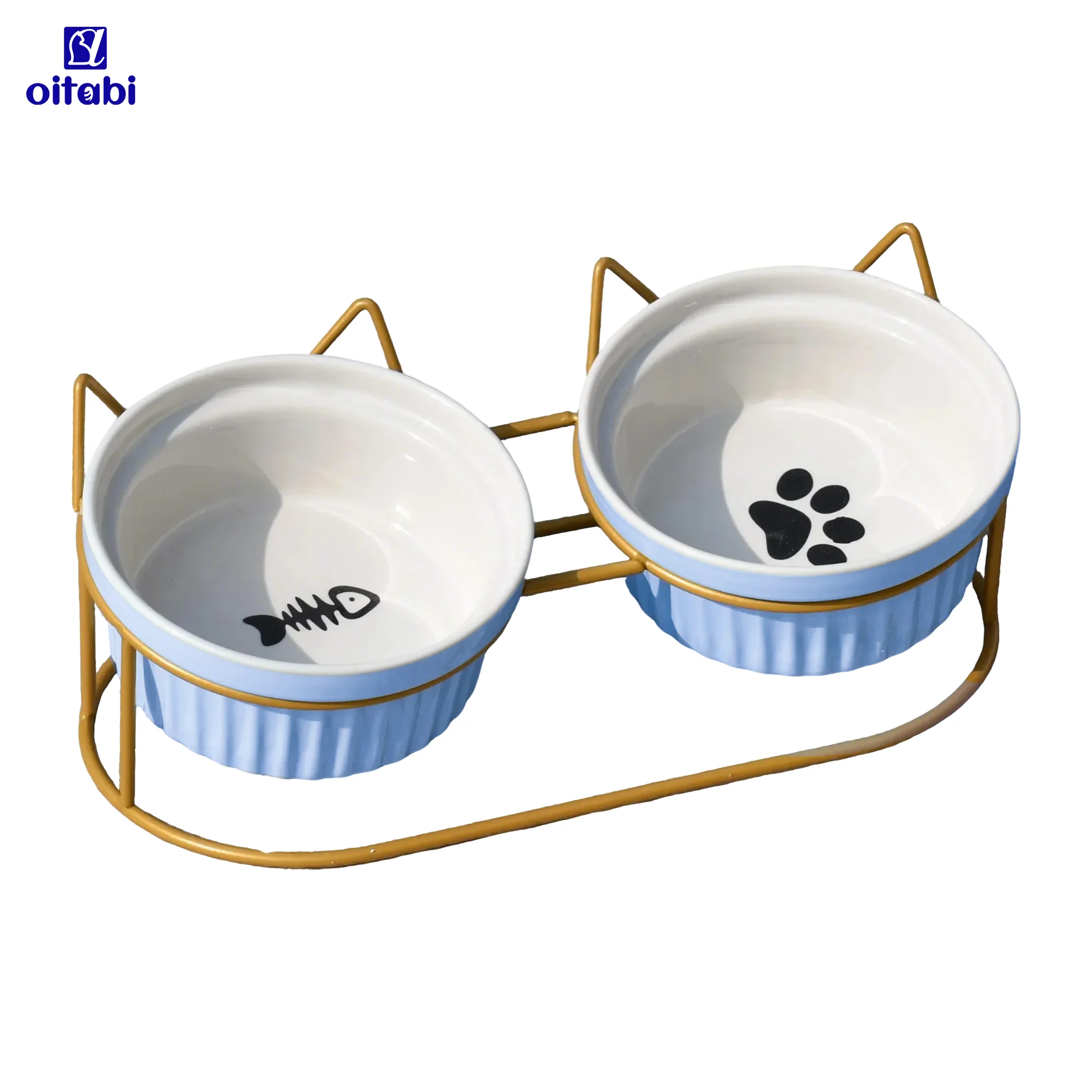 Ciotole per gatti rialzate Oitabi, 15 ° Piatti per gatti rialzati anti-vomito con supporto inclinato per cibo e acqua, 2 ciotole in ceramica per gatti e cuccioli