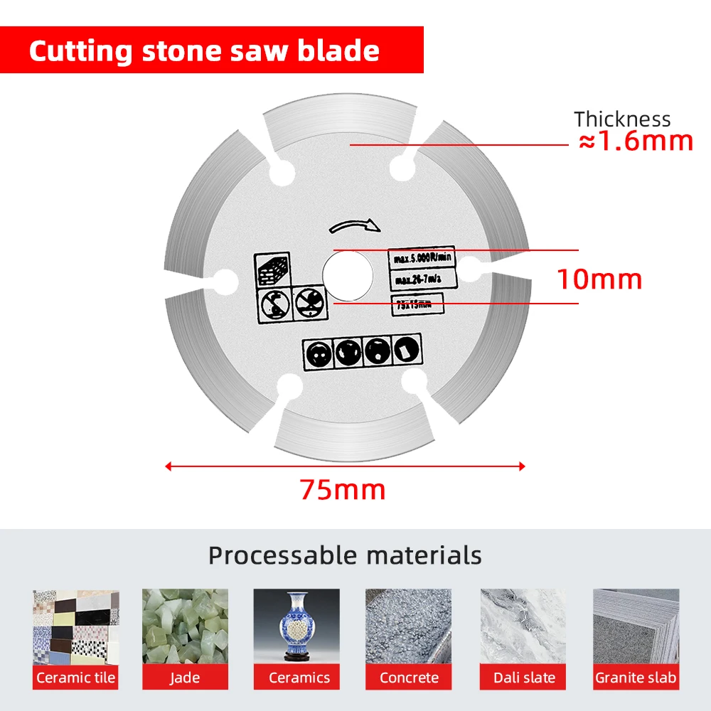 5pcs/Set 75mm Cutting Disc 3Inch Grinding Wheel Metal Woodworking Stone Marble Cutting Grinding Saw Blade for Mini Angle Grinder