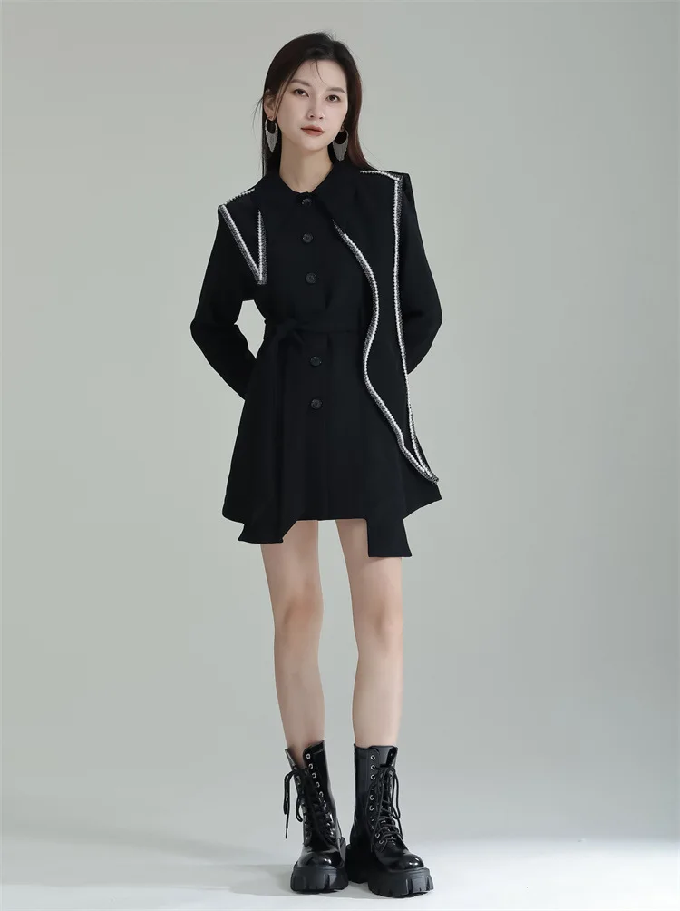 2024 Spring Fashion New Design Sense Contrast Color Short Dress Rare Black Heavy Industry Dress