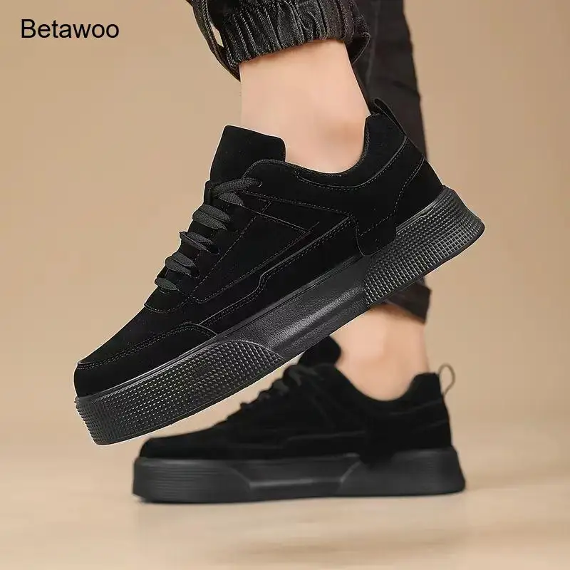 Mens Grey Suede Casual Sneakers Low Top Skate Shoes with Thick Sole