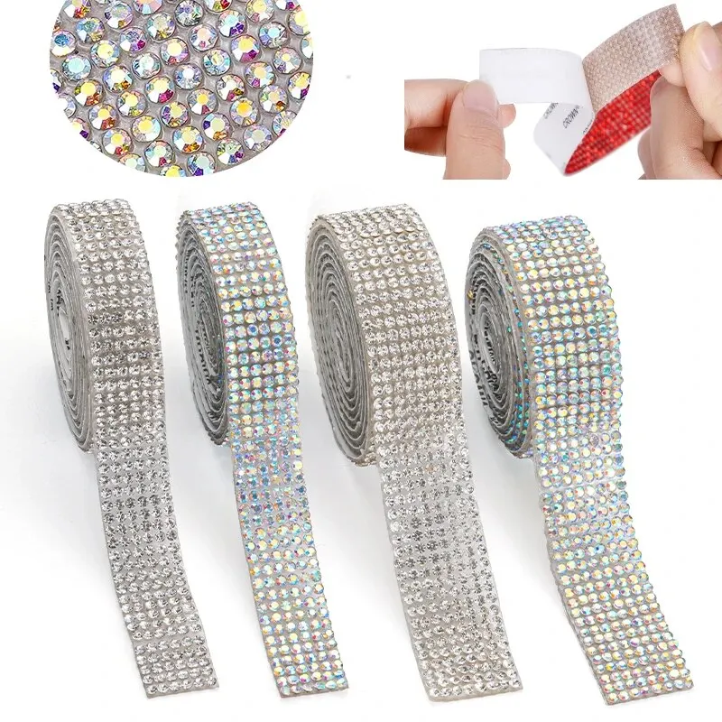 1 Roll Self Adhesive Crystal Rhinestone Strips Crystal Ribbon Bling Gemstone Sticker With 2mm Rhinestones For DIY Arts Crafts