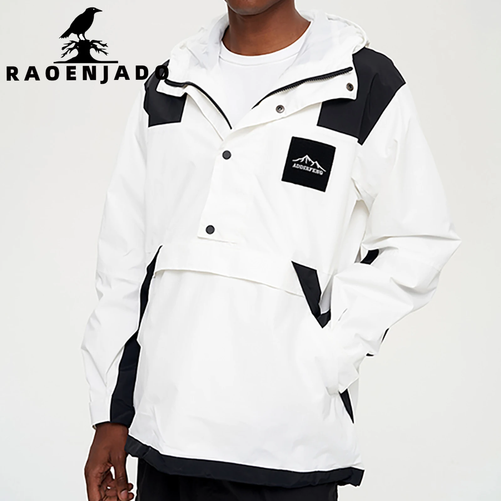 Men's Casual Hooded Jacket Half-Zip Windbreaker Coat Colorblock Waterproof Streetwear Sportswear with Adjustable Hood