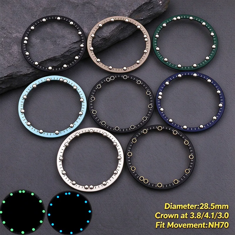 Mod 28.5mm Watch Dial for NH70 NH72 Movement Skeleton Hollow Dial Ring Luminous Watch Accessories Part Customization