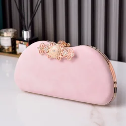 Light Pink Purse Ladies Elegant Bride Vintage Handbags for Women Designer Luxury Crossbody Bag Brand Velvet Evening Clutch Bag