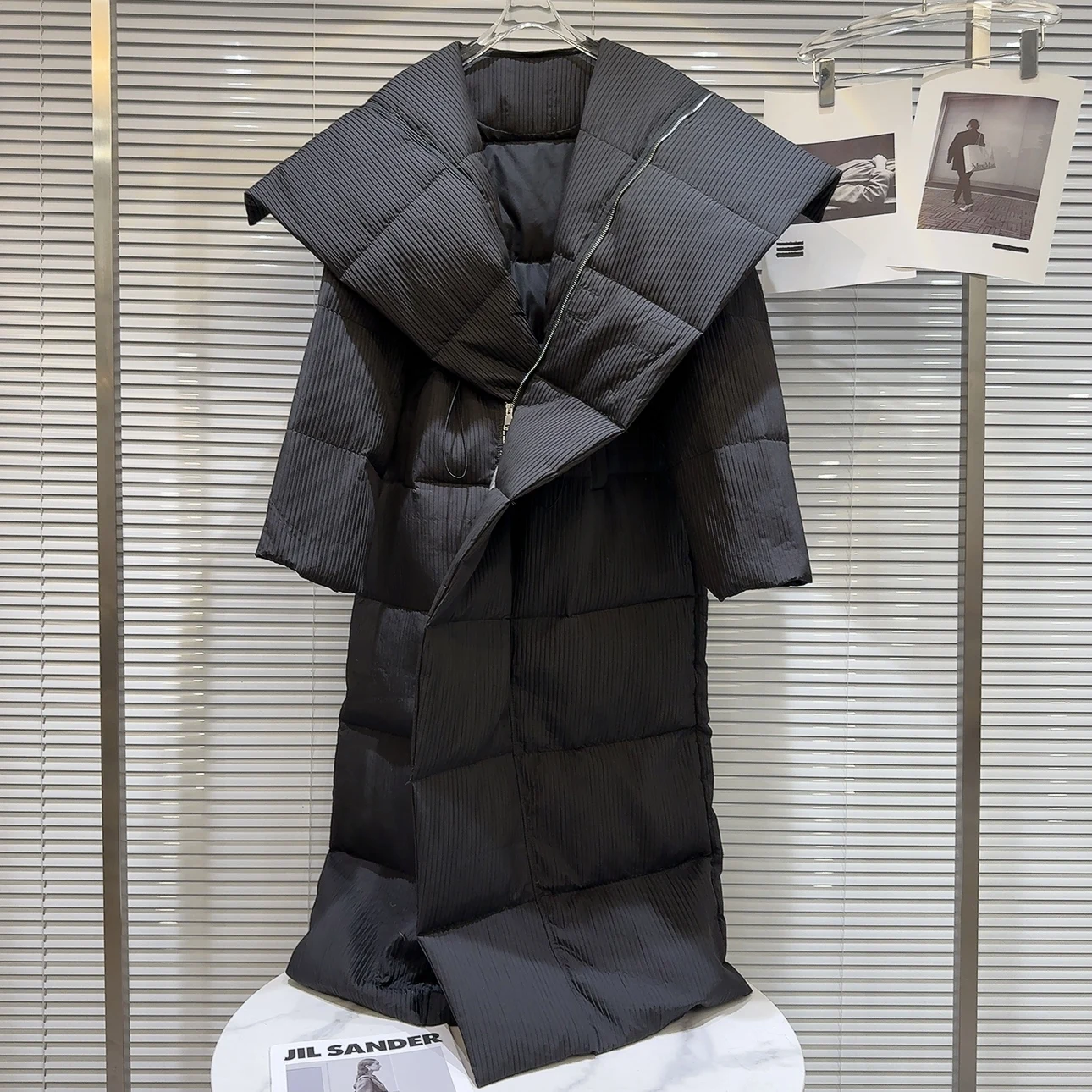 Trendy Winter Long Warm Du down Jaet Tessuto a righe Colletto grande Dstring Capispalla Cappotto Pendolarismo Sle Cappuccio non rimovibile