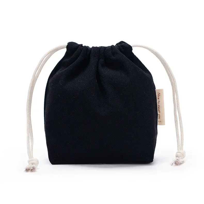 Small Solid Color Blank Canvas Bundle Pocket Drawstring Portable Storage Bag Cosmetic Lipstick Mini Cotton Storage Bag