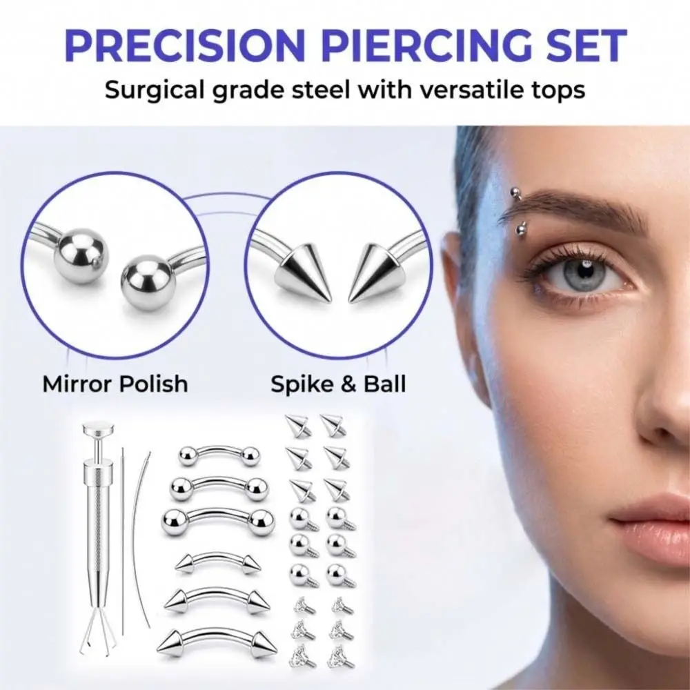 27/11/12Pcs Stainless Steel Eyebrow Piercing Jewelry Set Internal Thread Disposable Nose Piercing Kit with Nose Stud Rhinestone