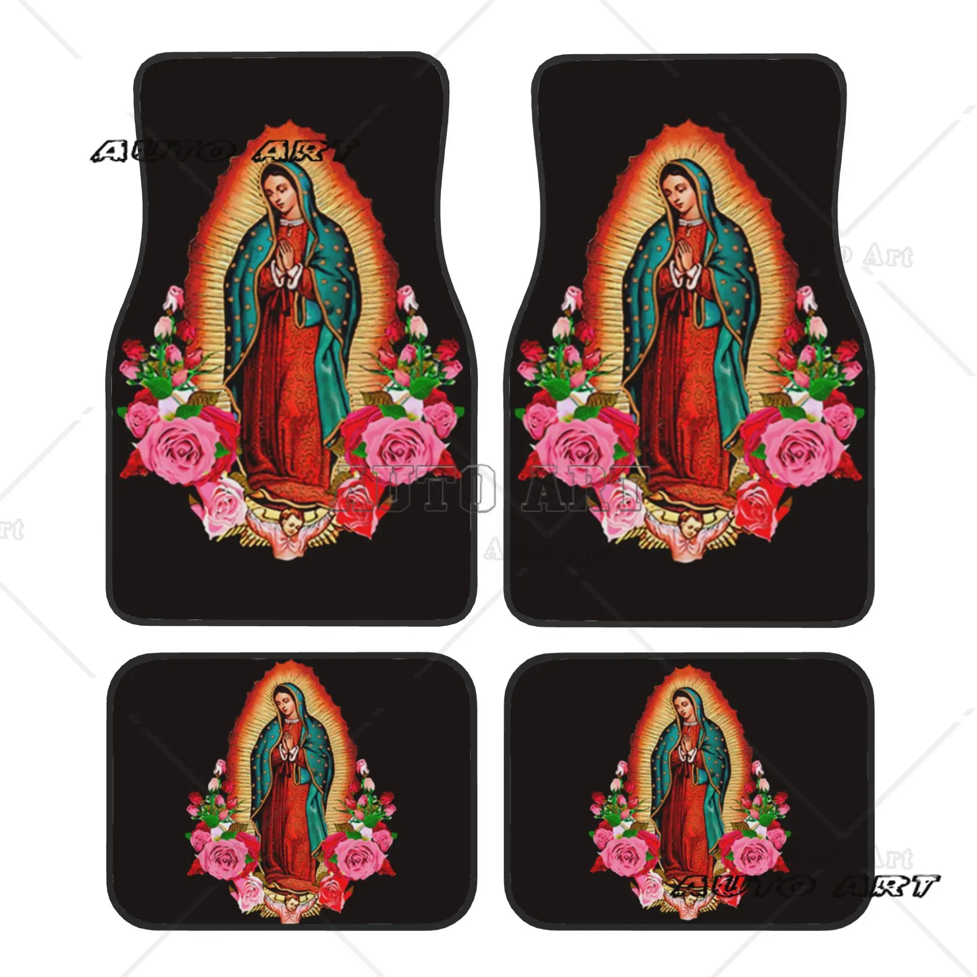 Car Floor Mats 4 Pcs Crystal Velvet Our Lady Of Guadalupe Virgin Mary Universal Front Rear Foot Mats Carpets Rugs  Pieces Auto