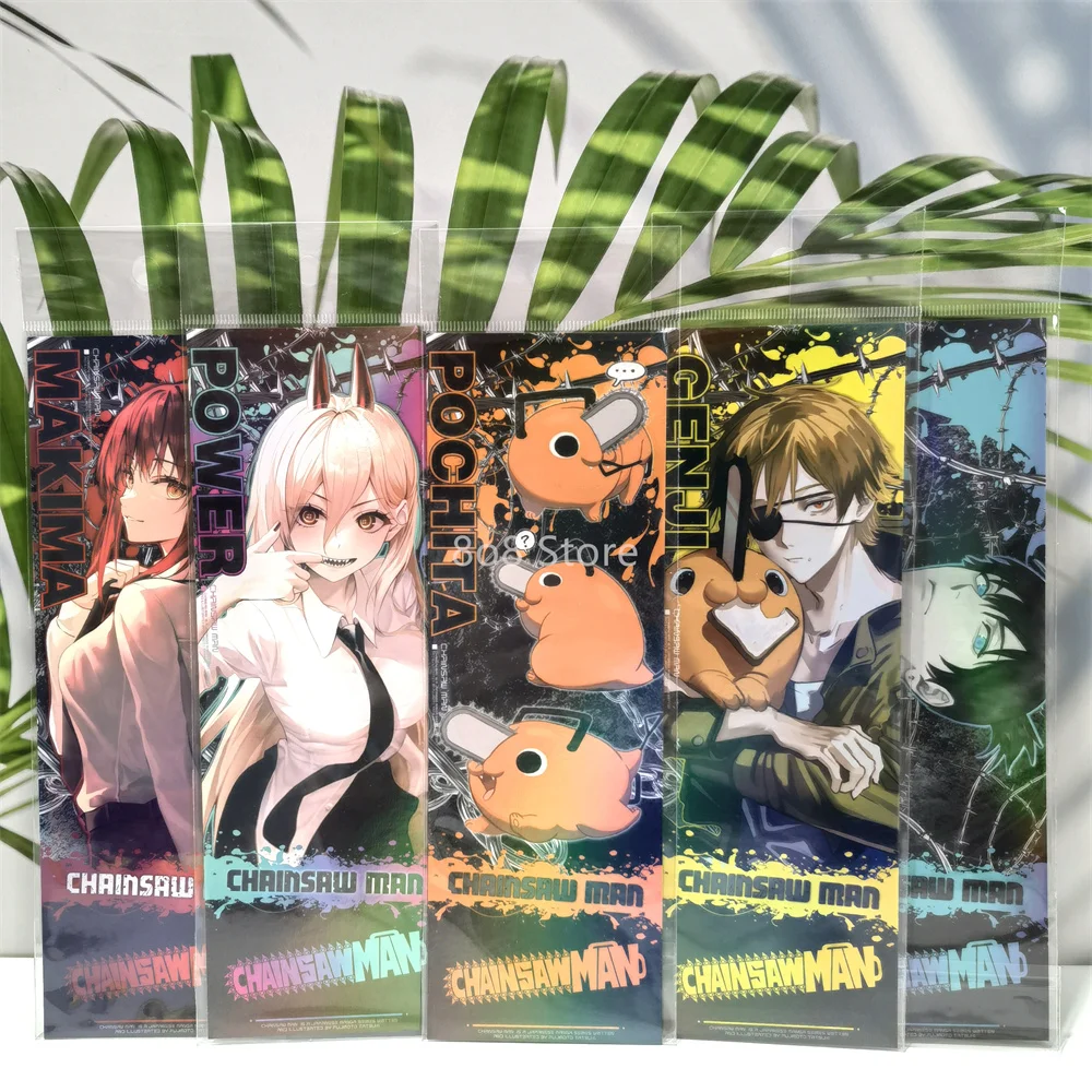 Chainsaw Man Hot New Popular Laser Tickets Pochita Denji Makima Power Aki Characters Trendy Personality Postcard Cards Bookmark