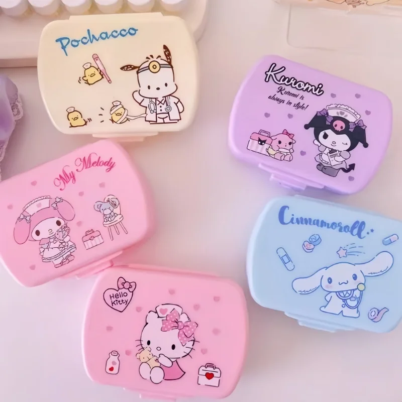 Cartoon Sanrio Mini Portable Pill Box Kuromi Pochacco Hello Kitty Six Compartments Cute My Melody Cinnamoroll Storage Box