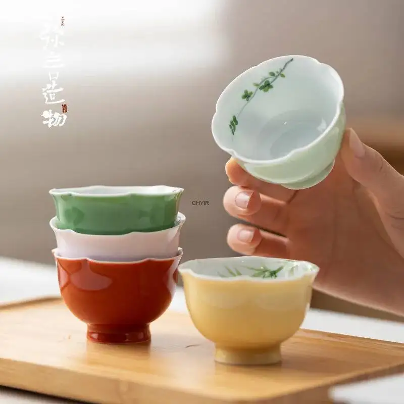 Pure Hand-painted High-footed Flower Mouth Master Cup Ceramic Tea Cup Household Supplies Ming Cup Чайная чашка