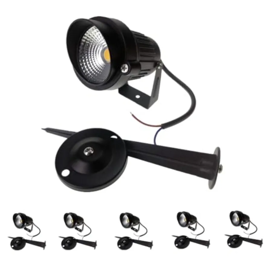 

Набор из 6 светодиодных ландшафтных прожекторов 5 Вт, 12 В/24 В, постоянный/переменный ток, низковольтные, для наружного освещения, с креплением на стену, водонепроницаемые, на колышках-штырях, для сада/парка