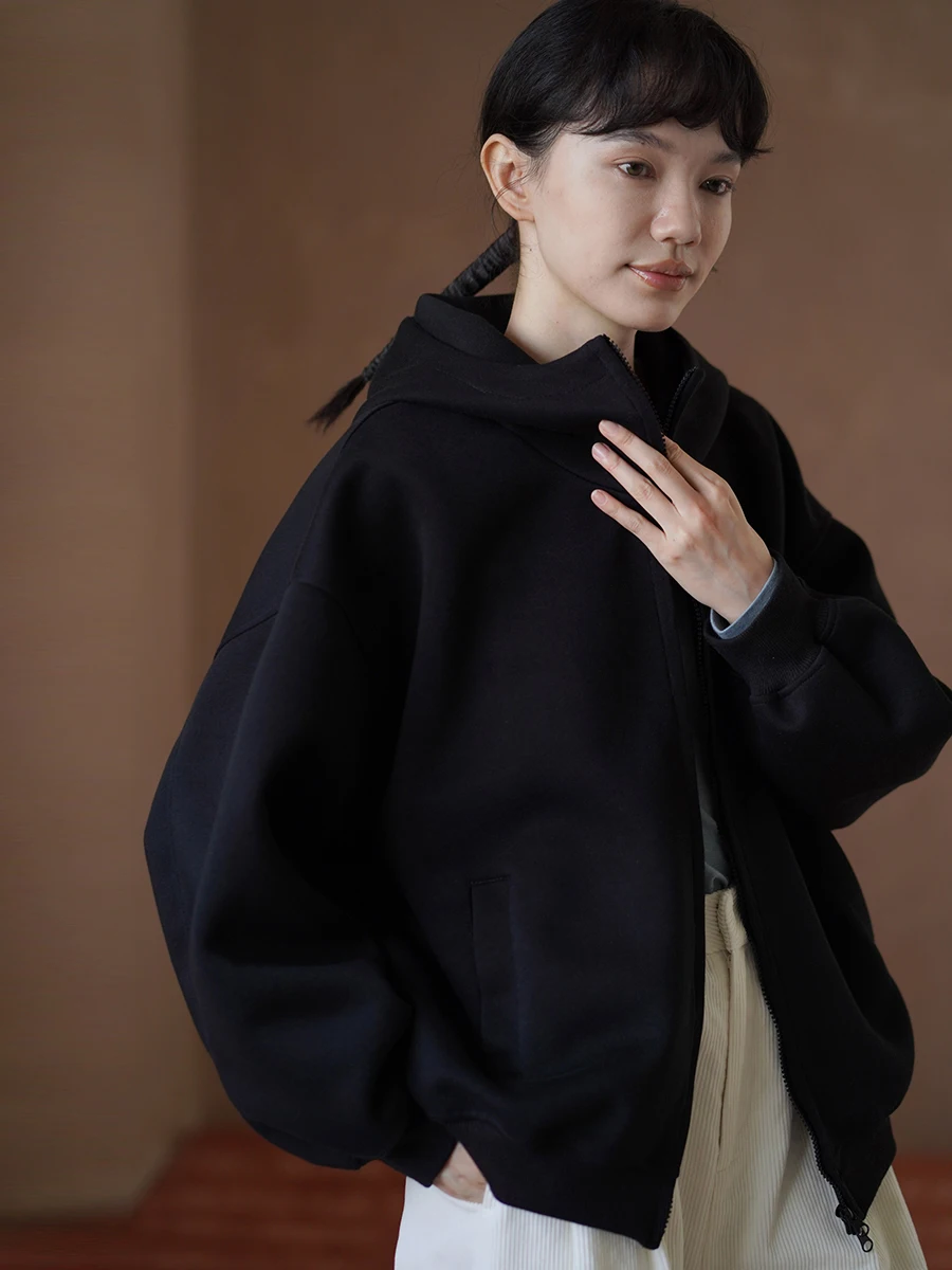Hacikis Miss Street Style Cool Hoodie Skin-friendly Loose Casual Windproof Outerwear Long Sleeve Zipper Closure  Color