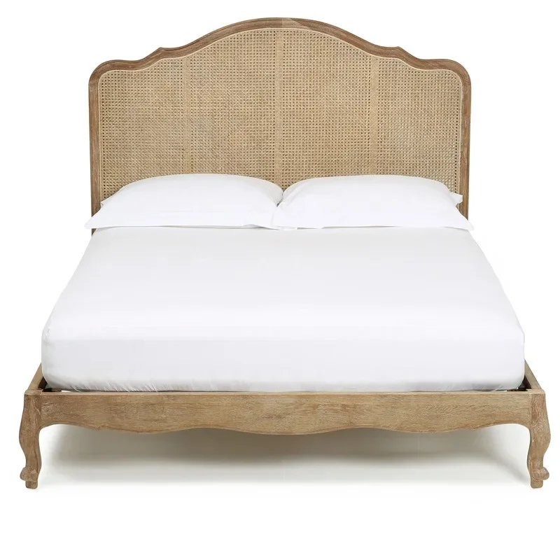 Vintage bed, American solid wood bed, high-end master bedroom, double bed, 1 8m rattan family wedding bed