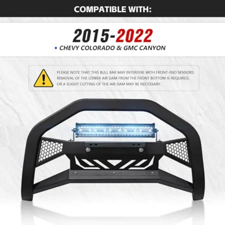 شريط الثور مع شريط إضاءة LED وإطار لوحة ترخيص متوافق مع شبكة حماية الشواية الأمامية تشيفي كولورادو وجي إم سي كانيون 2015-2022، #2