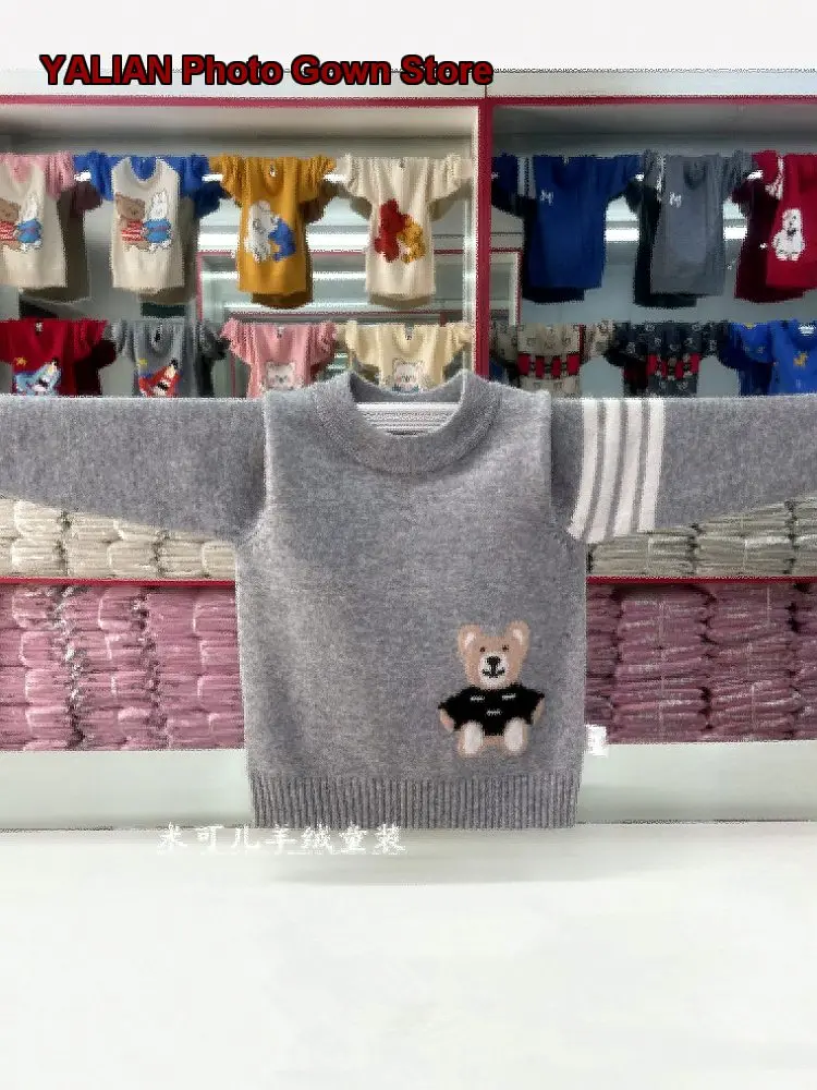 Kids Cashmere Sweater Boys Girls Autumn Winter Chic Pullover Solid Color Fleece Lined Warm Base Layer Top
