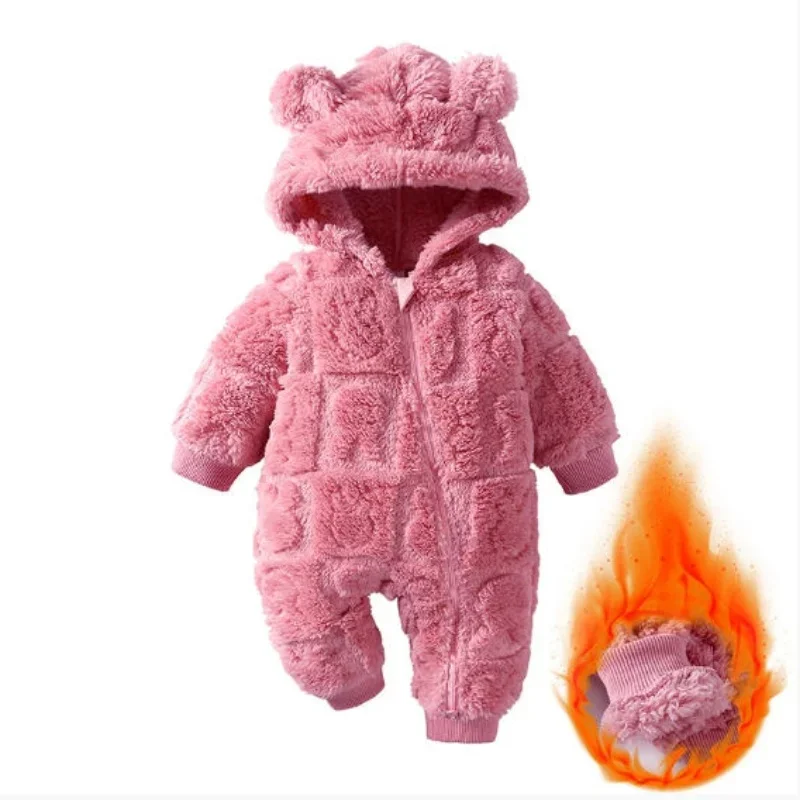 

Winter Thickened Fleece Baby Romper Double Zipper Bear Hooded Newborn Jumpsuit Unisex Warm Onesie Baby Clothes