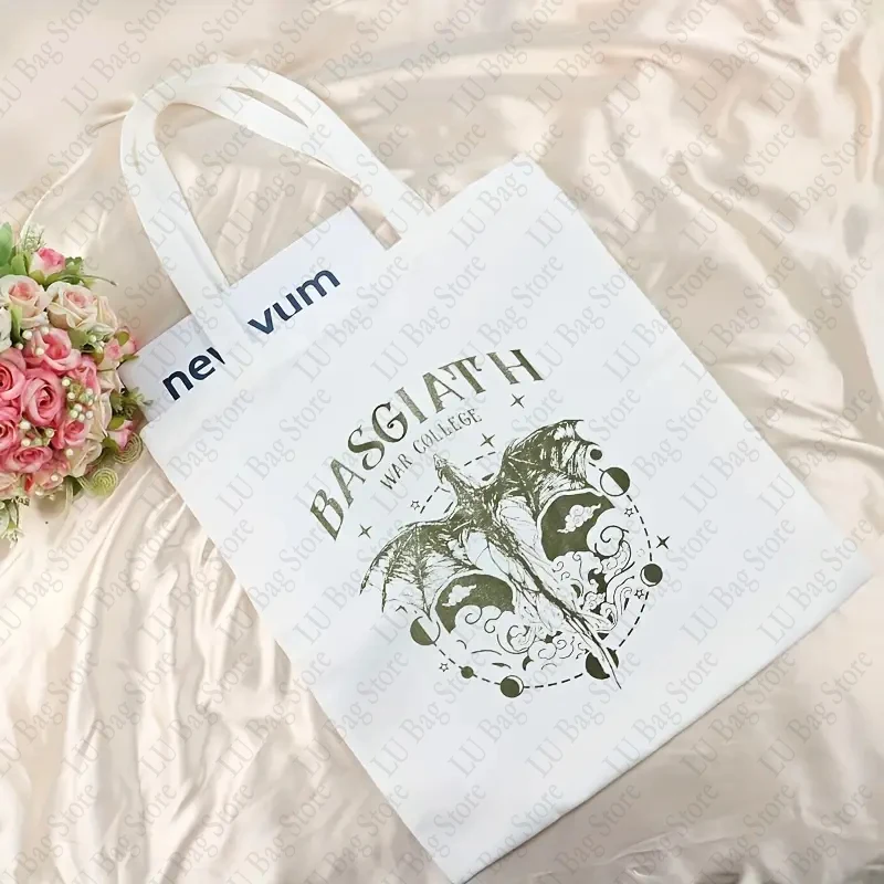 Retro Basgiath War Pattern Canvas Tote Bag Dragon Rider Shopping Bag donna borse a tracolla riutilizzabili four Wing Book Fans Gift