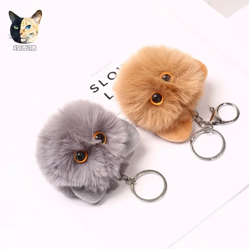 8cm Kawaii Plush Cat Head Ball Keyring – Soft Stuffed Animal Charm for Car Keys, School Bag & Backpack, Cute Birthday Gift for G