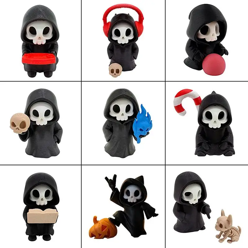 Gothic Grim Reaper Figurines, Cute Skeleton Desk Decor, Skeleton Statue, Spooky Small Halloween Ornament, Halloween Gift