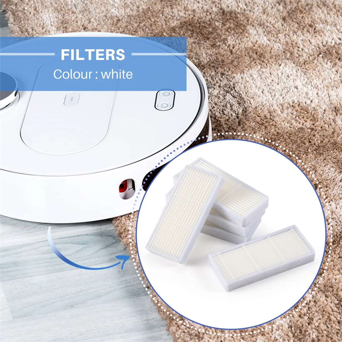 5Pcs Robot Vacuum Cleaner HEPA Filter for VCR03 Robot Vacuum Cleaner Brush Parts Accessories