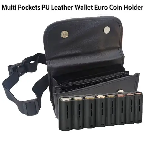 Nuovo con 8 slot Borsa in pelle PU Portafoglio in vita Euro Distributore di monete Collector per conducente Cameriere Casher Multi tasche Fanny Pack