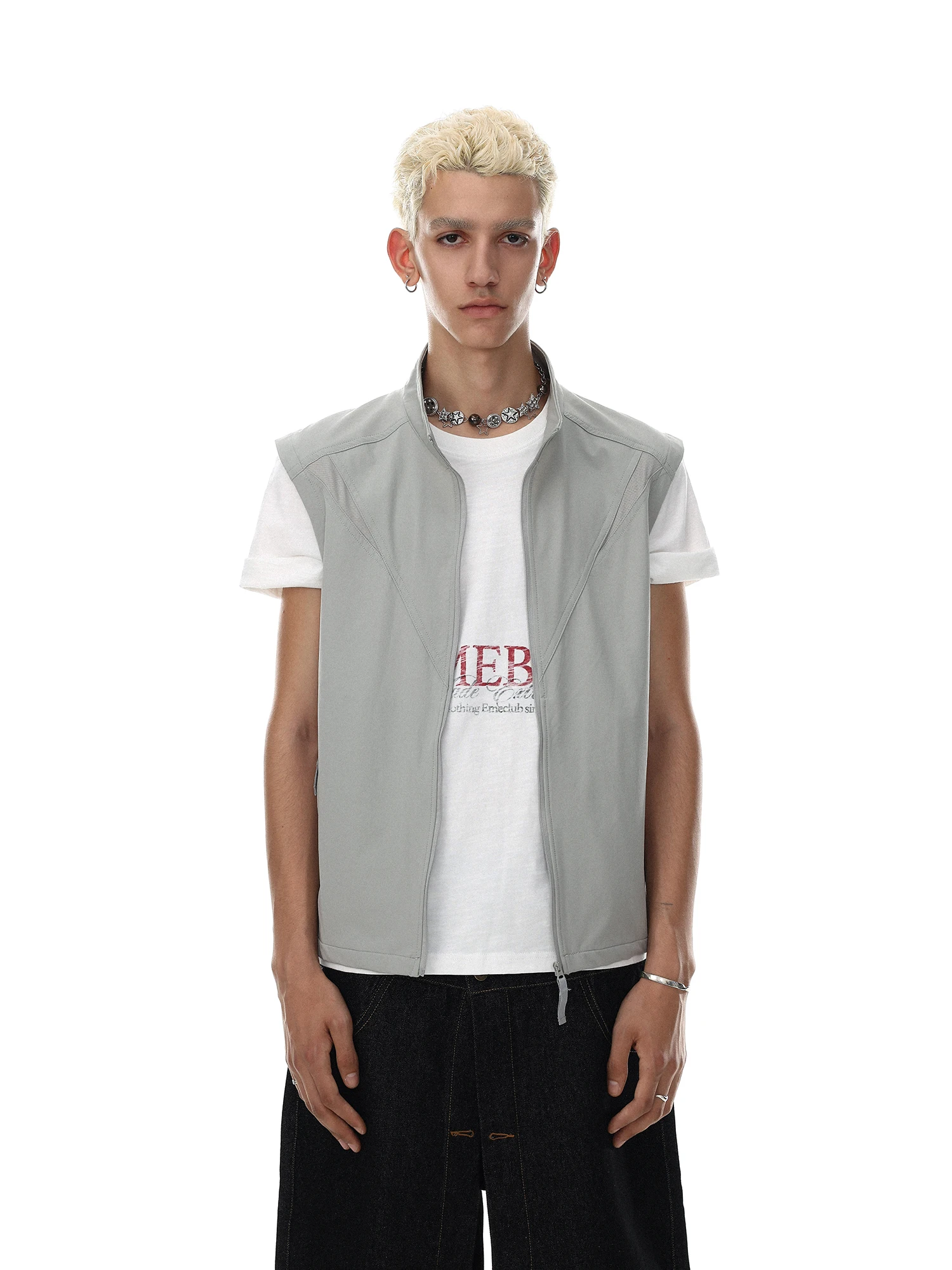 Cleanfit American Style Zipper Stand Collar Vest Unisex Casual Wear Outdoor Cool Sensation Standard Fit Basic Color Full Length